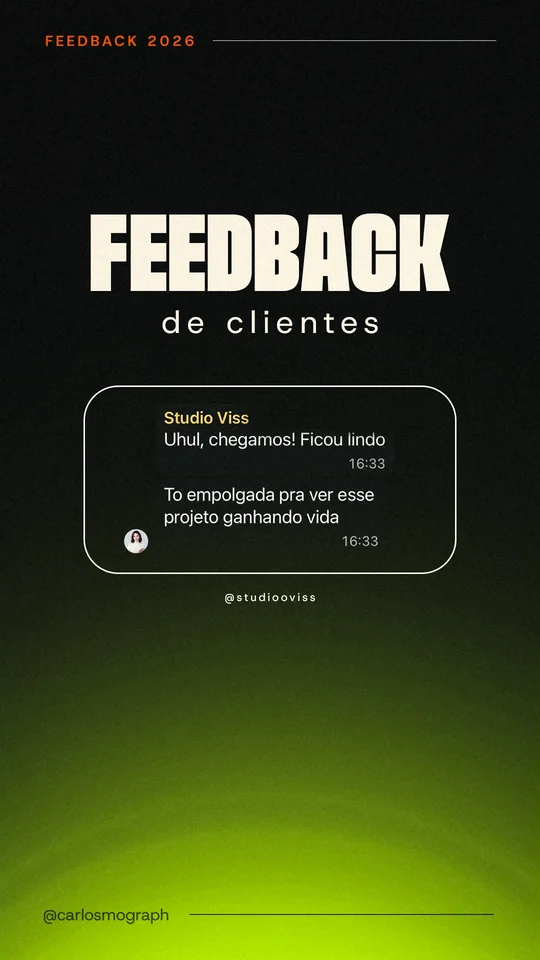 Feedback de cliente — @studiooviss: Uhul, chegamos! Ficou lindo. To empolgada pra ver esse projeto ganhando vida